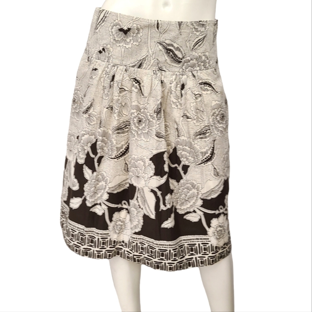 Ann Taylor Cream and Brown Floral Fit and Flair Skirt size 4